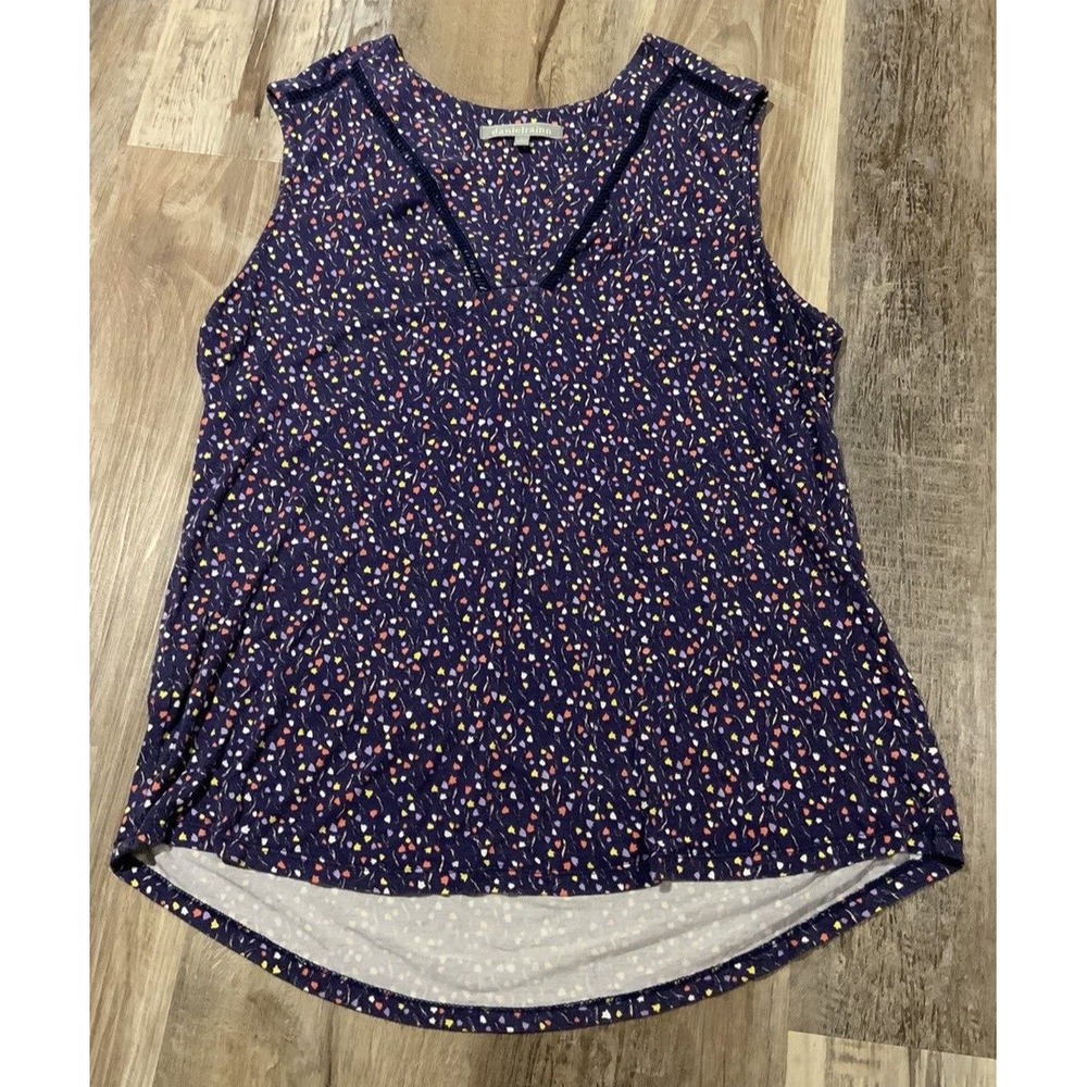 Danielrainn Womens Purple V Neck Sleeveless Floral Tank Top Size L